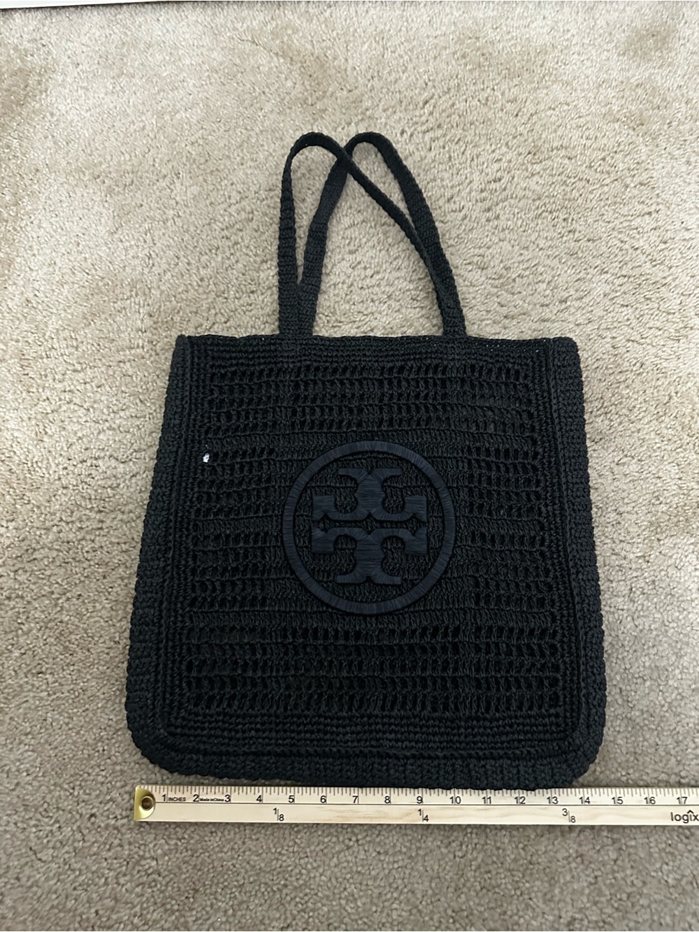 Tory Burch Ella‎ Hand-Crocheted Tote in Black EUC - Picture 6 of 11